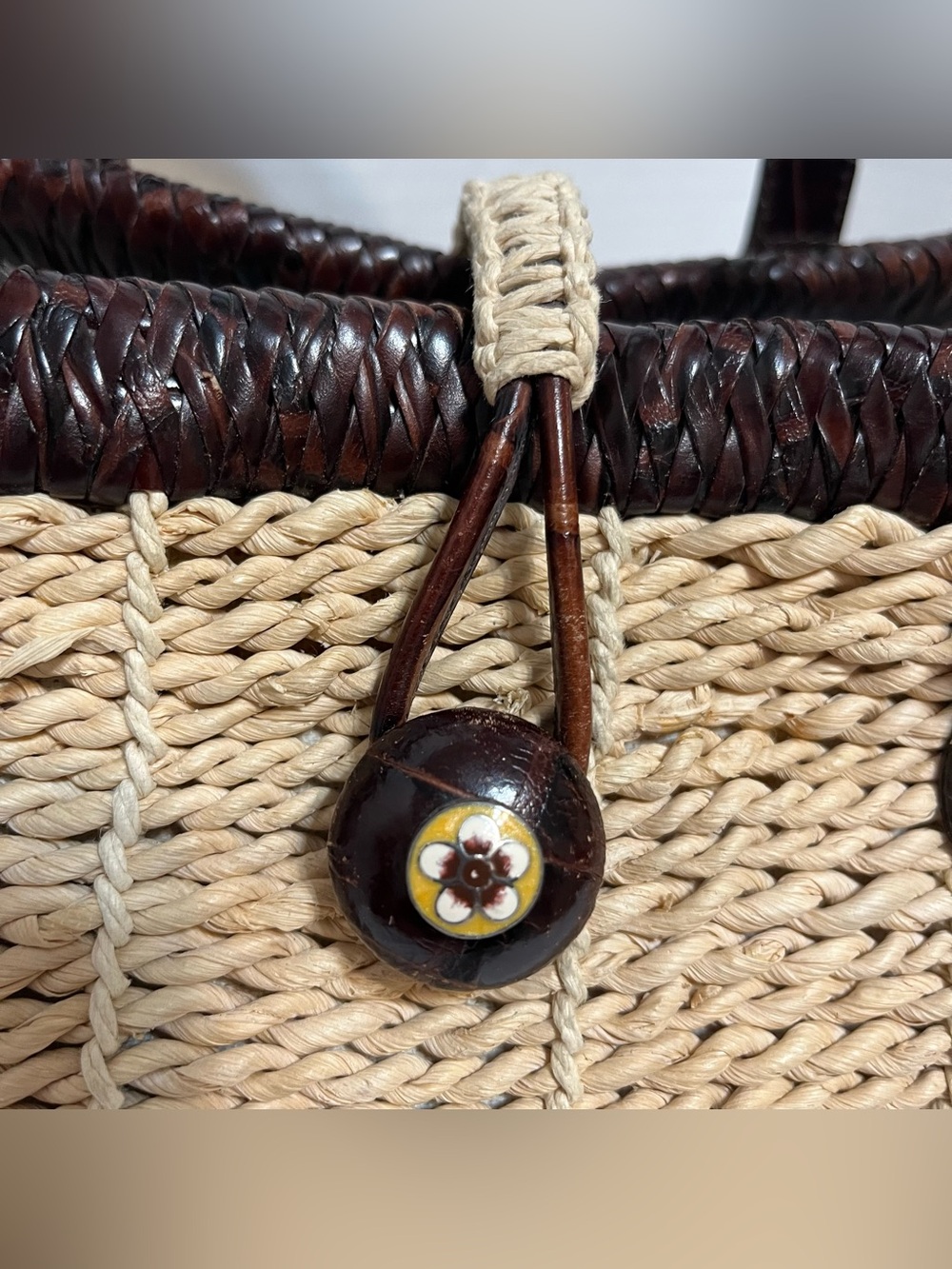 Brighton Natural Straw Tote with Dark Brown Trim - Picture 3 of 15
